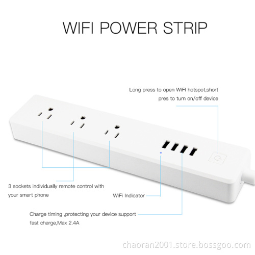 USA Wifi US Surge Protector Smart Power Strip Socket 4 Outlet 4 Usb Charging Ports Power Strip Surge Protector